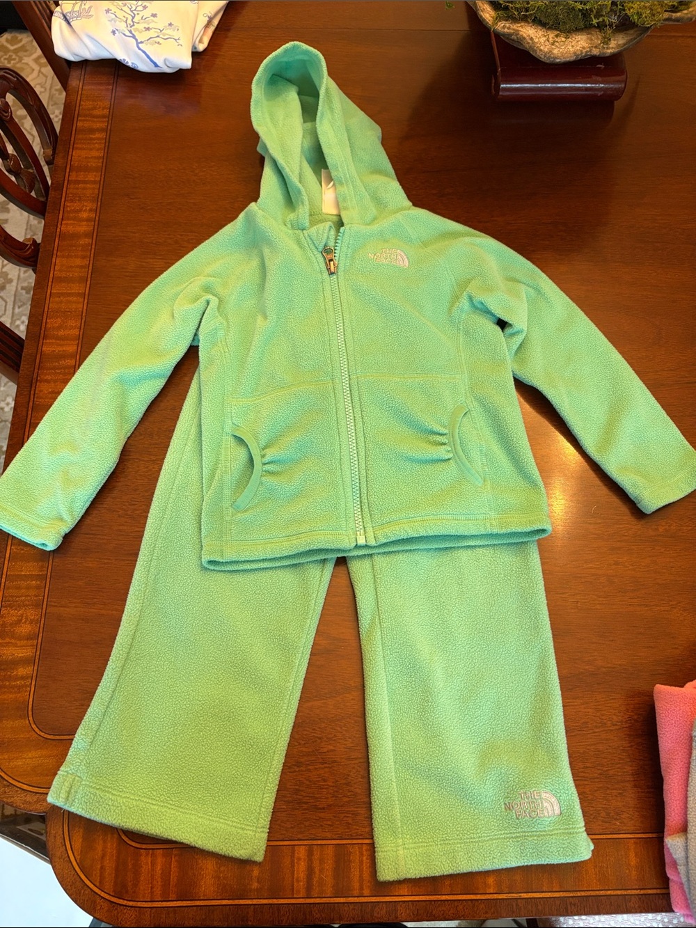 The North Face Mint Green Fleece Hoodie & Pants Set for toddlers